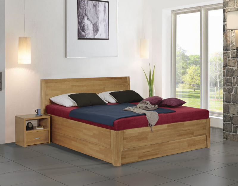 NINA + BOX dřevěná postel z masivního buku dvojlůžko z masivu s úložným prostorem