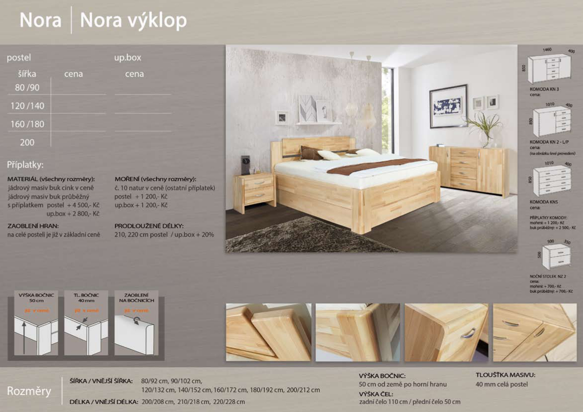 NORA + BOX dřevěná buková masivní postel
