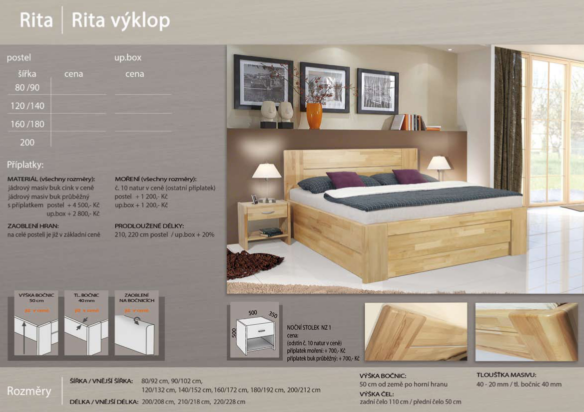 RITA + BOX dřevěná buková masivní postel